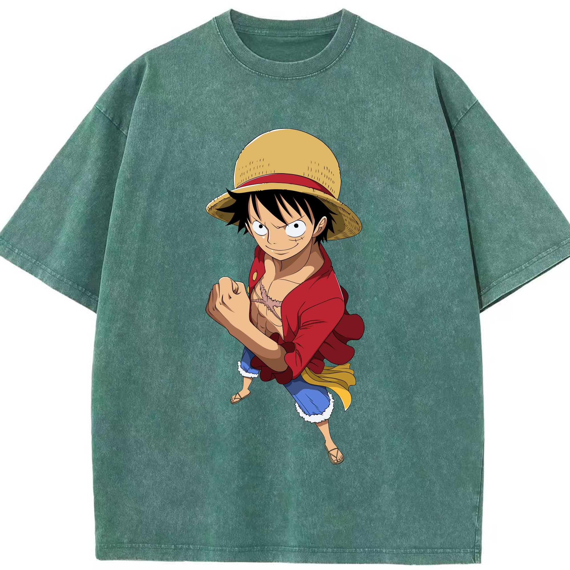 ワンピース モンキー・D・ルフィ ONE PIECE Monkey D. Luffy 綿100% ヴィンテージ風 半袖Tシャツ（フロントプリント）